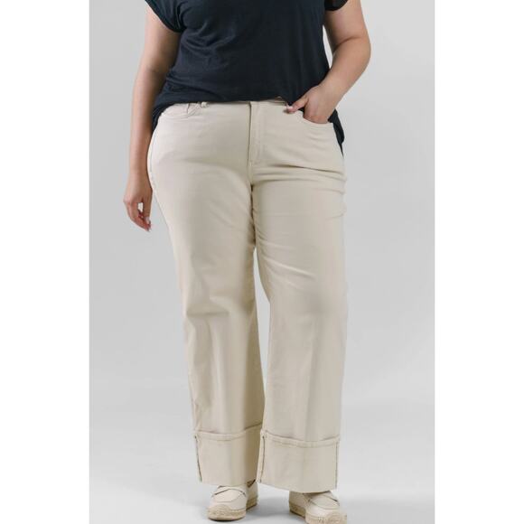 NYDJ Plus Jeans 16 Cream Teresa Wide Leg Deep Cuff High Rise Stretch White Creek - Picture 1 of 16